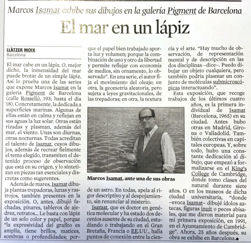 Recorte de prensa sobre Marcos Isamat en el periódico La Vanguardia